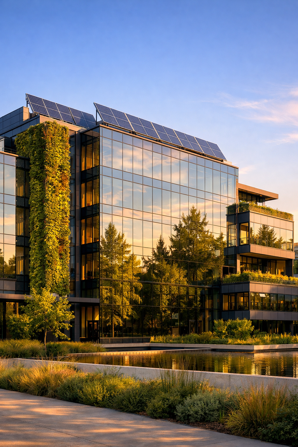 Modern office building with green sustainable architecture